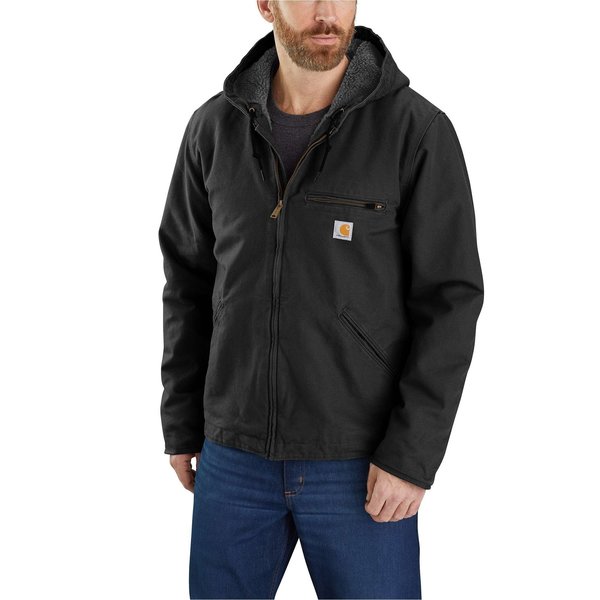 Carhartt Relaxed Fit Washed Duck Sherpa-Lined Jacket, Black, Large, REG 104392-BLKLREG